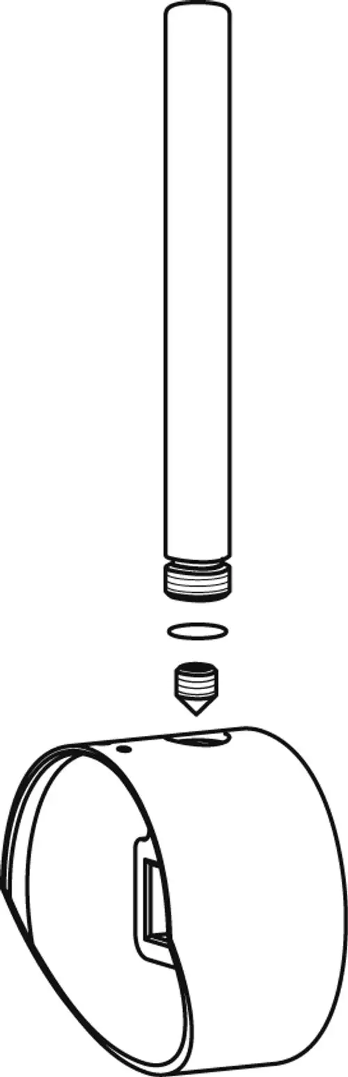 Darstellung von Teilen eines Griffhebels, einschließlich eines zylindrischen Teils und einer Mutter. Ideal Standard ist als Markenname erkennbar.